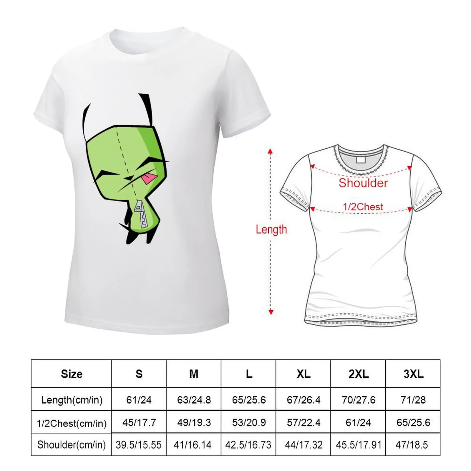 T-shirt do movimento do pescoço redondo, Invader Zim S GIR, T Gráfico Casual, Fitness Novidade Engraçada