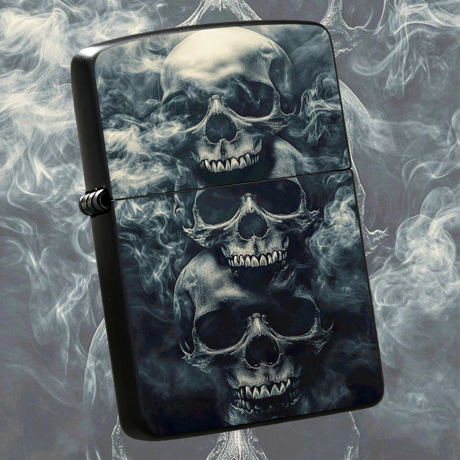 Vintage Punk Skull Design, Cool Stacked 3 Skulls With Smoky Texture Decor, PORTABLE Windproof Direct Flame, Unique Collectible Accessory, Ideal Gift For Men, Hipsters For Birthday Holiday, Durable Non-slip Daily Carry Ignition TOOL For Outd