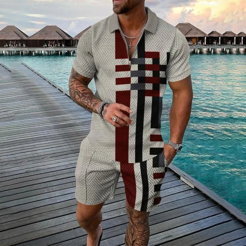 Hot Selling 2024 Men's Short Sleeved And Shorts Set Fashion Casual Set Men's Polo Shirt Short Sleeved Set WB23-MA1