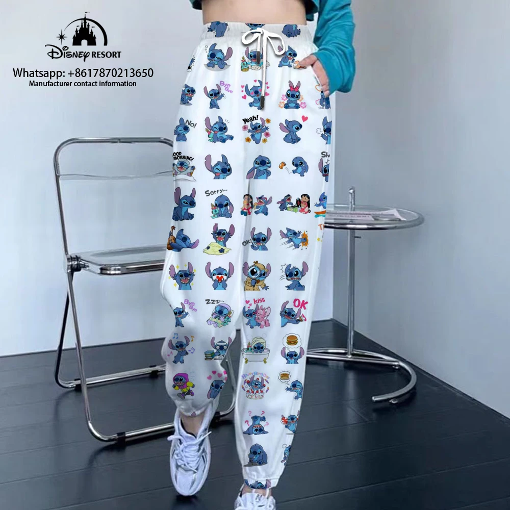 Autumn Mickey Minnie and Stitch Cartoon Print Women\'s Fashion Casual Jogging Sweatpants Street Style Drawstring Pants y2k