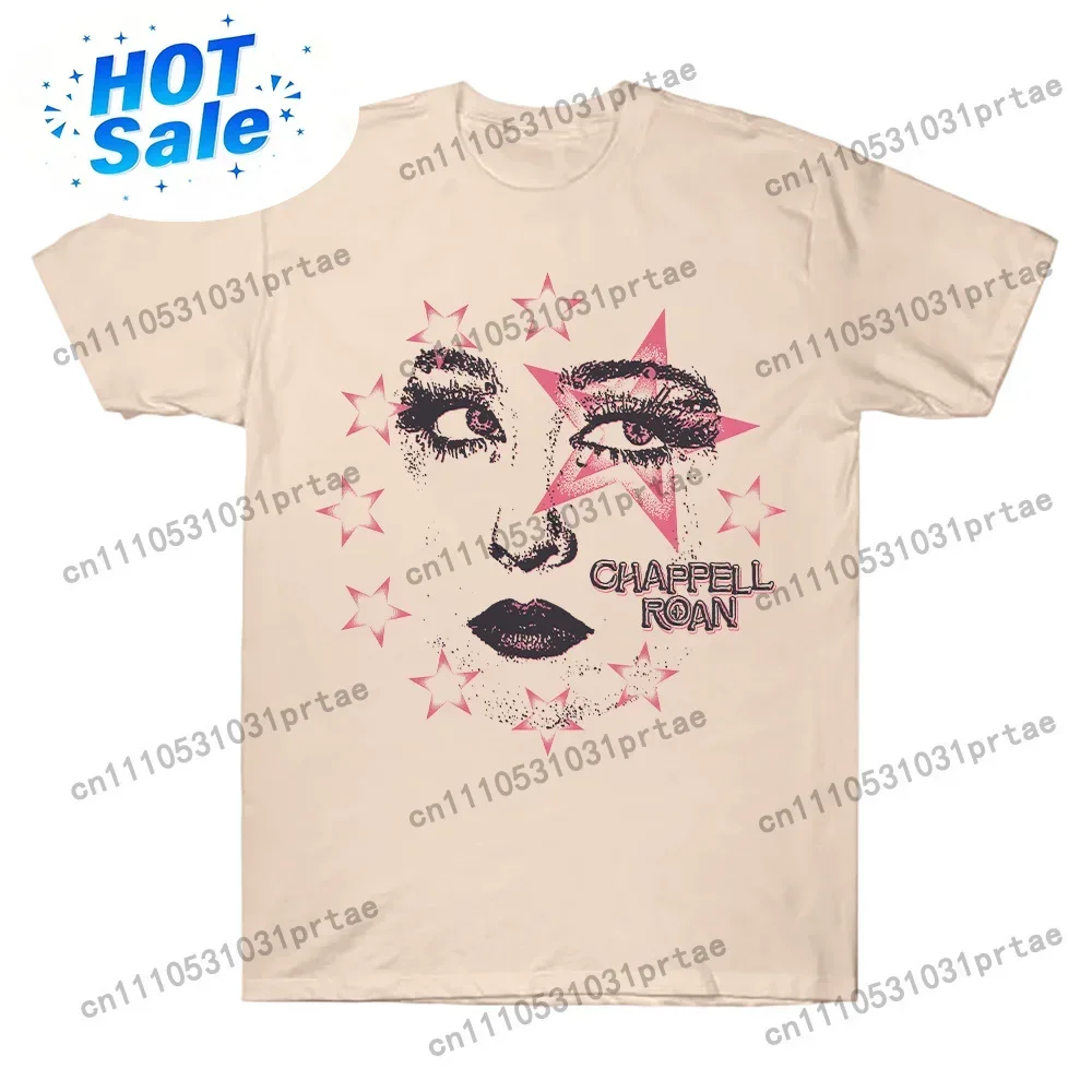 Star Face T-Shirt Chappell Roan Aesthetic Art Print Short Sleeved Clothes Summer New Unisex  T Shirt Sudaderas Comfort Tee black