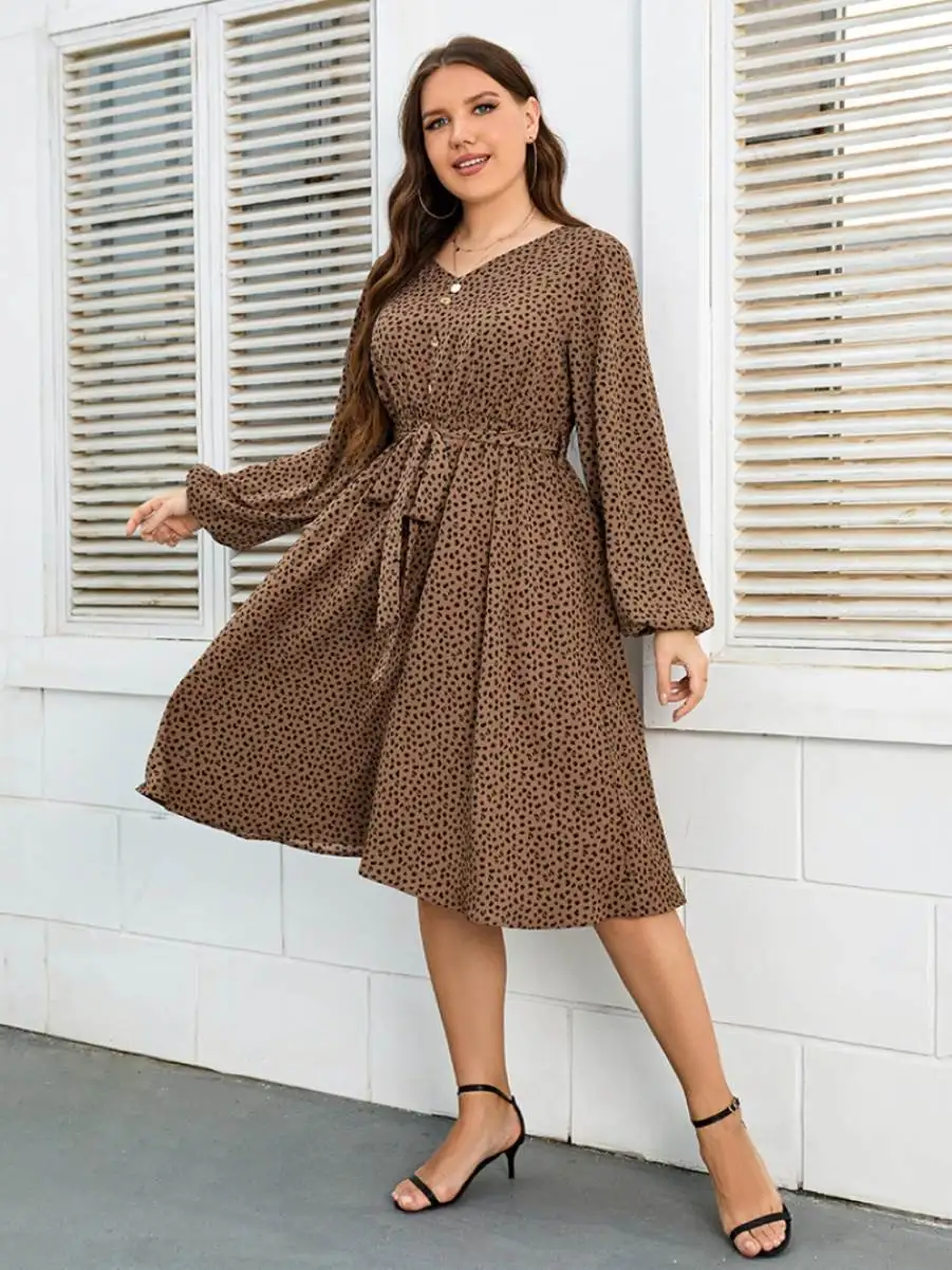 حجم كبير المرأة الدكتور عادية الخريف طويلة Sve ماكسي الدكتور تخفيف Sle ملابس نسائية كبيرة خريف شتاء Faion Dr #3