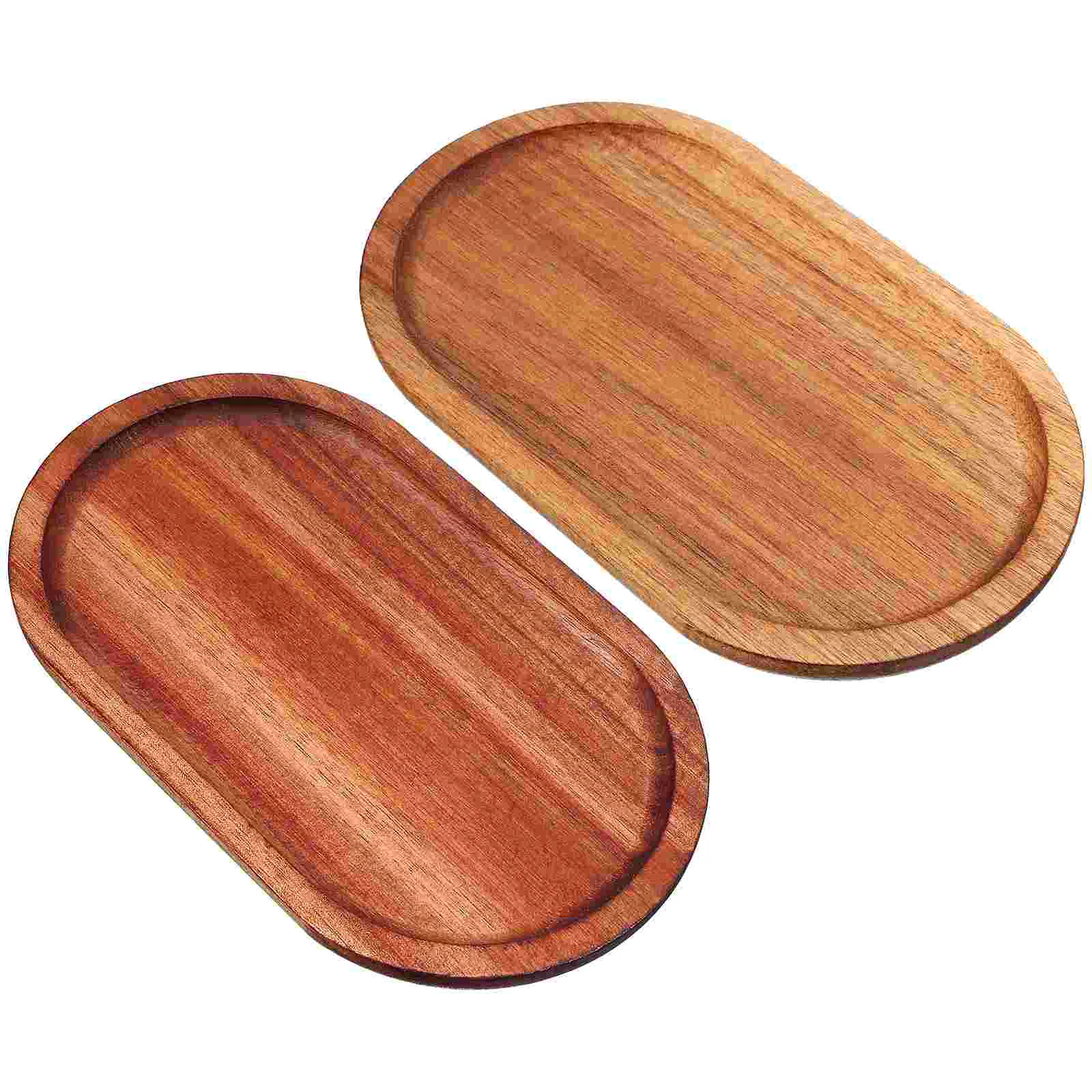 2 Pcs Drinks Acacia Wood Breakfast Snack Serving Platter Oval Platters for Food