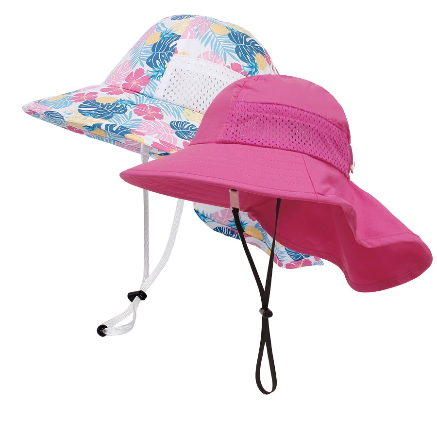 2 Pack Children's Sun Hat UV Protection Beach Sun Hat with Wide Brim and Mesh