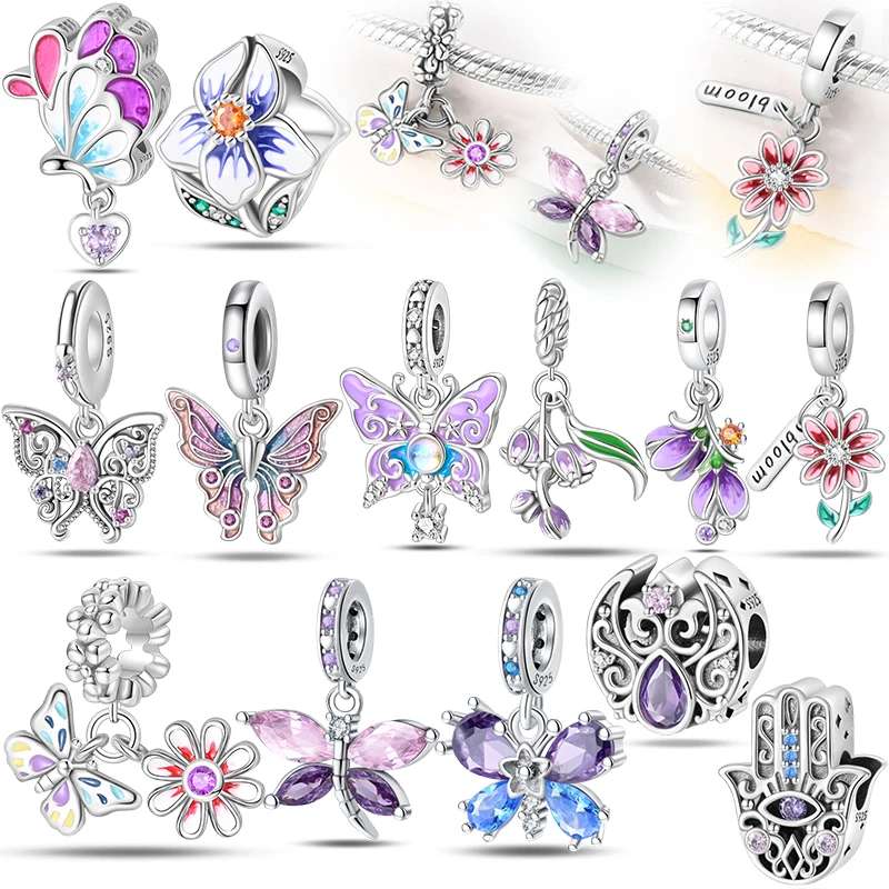 100% 925 Silver Colorful Bloosom Bird Butterfly Charms Beads For Pan Original Bracelet Diy High End Jewelry Making Gift