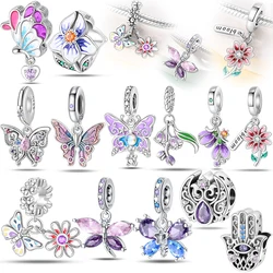 100% 925 Silver Colorful Bloosom Bird Butterfly Charms Beads For Pan Original Bracelet Diy High End Jewelry Making Gift