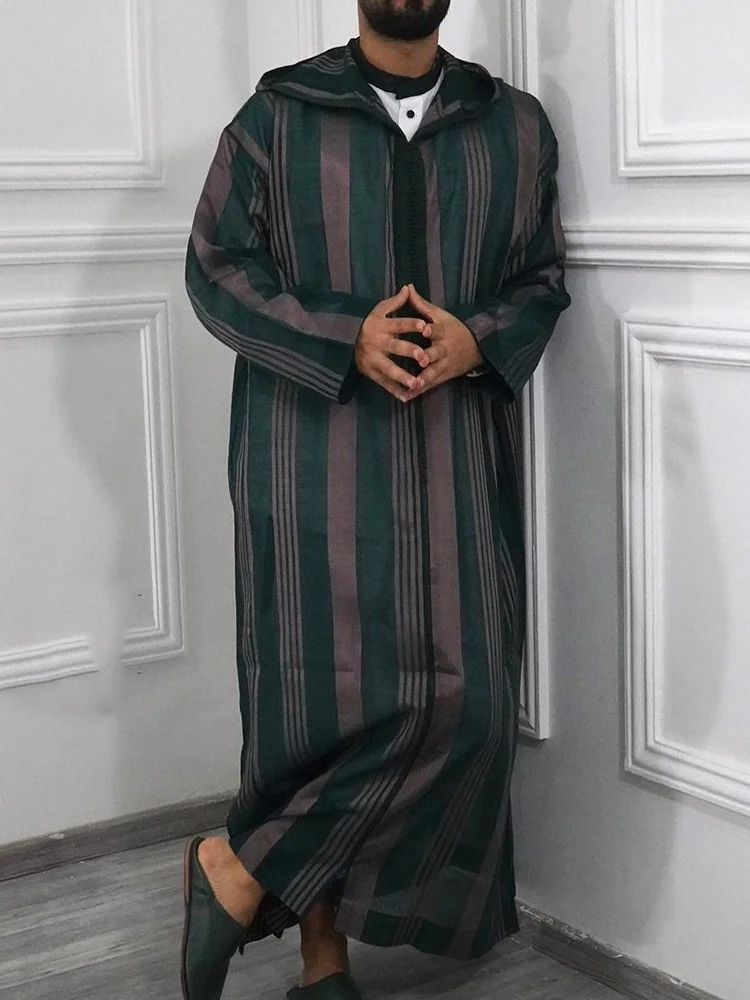 

Men's Ethnic Sle Long Hooded Muslim Robe Striped Autumn New Arrival Cross-Border Clothing Traditional Chinese Suit Spring T...