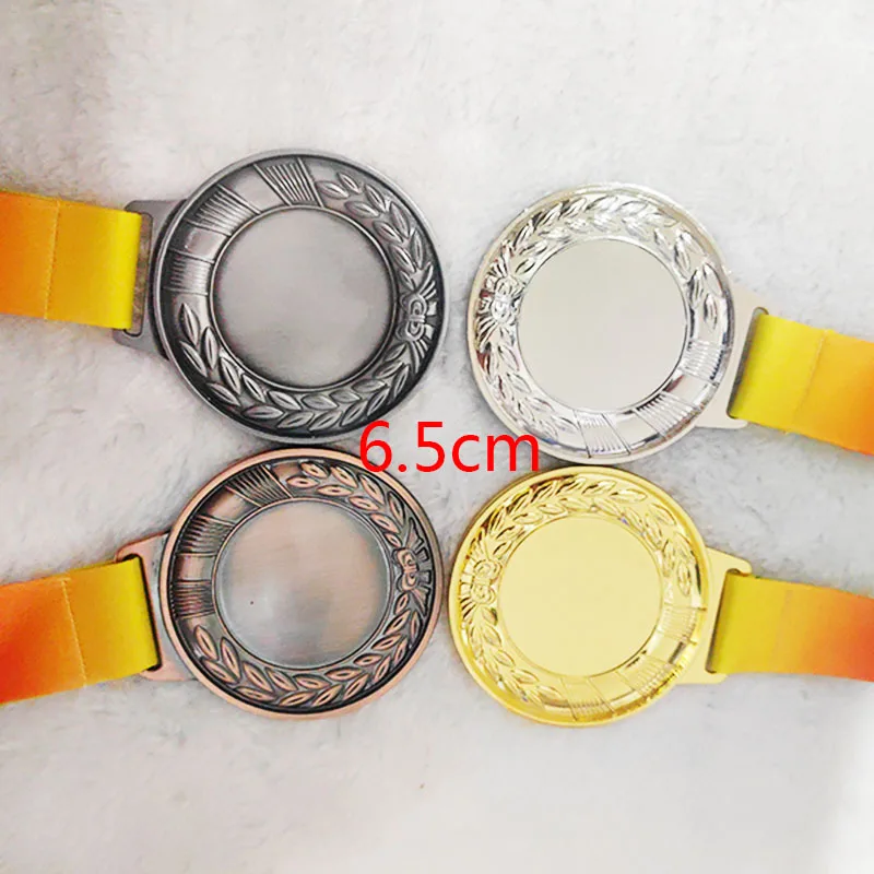 10 Uds. Medallas en blanco de 4 colores medalla de oreja de trigo con cinta de Color 65mm medalla de Color dorado, plateado y cobre impresa gratis en blanco