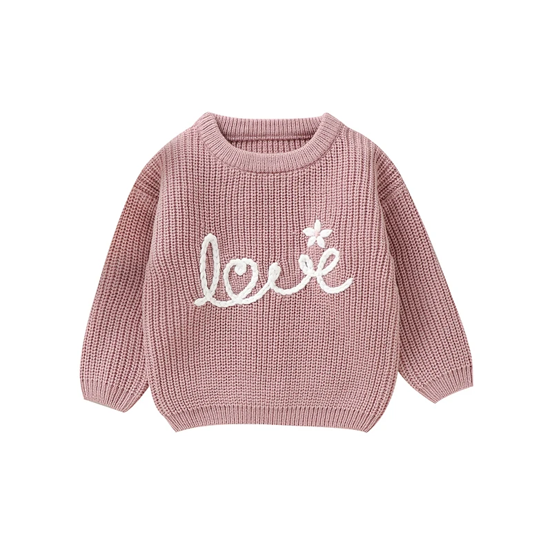 

Cute Infant Baby Girl Sweater Toddler Love Bunny Embroidery Long Sleeve Loose Knitted Pullover Tops Warm Clothes