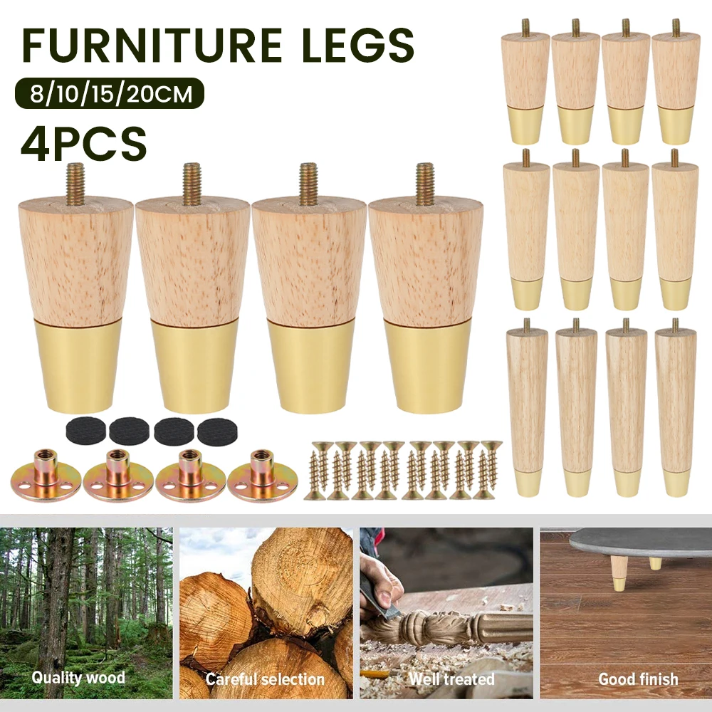 

4 Pieces Wood Furniture Legs Tapered Dresser Legs Solid Sofa Replacement Legs Modern Style Couch Legs Furniture Feet for Sofa