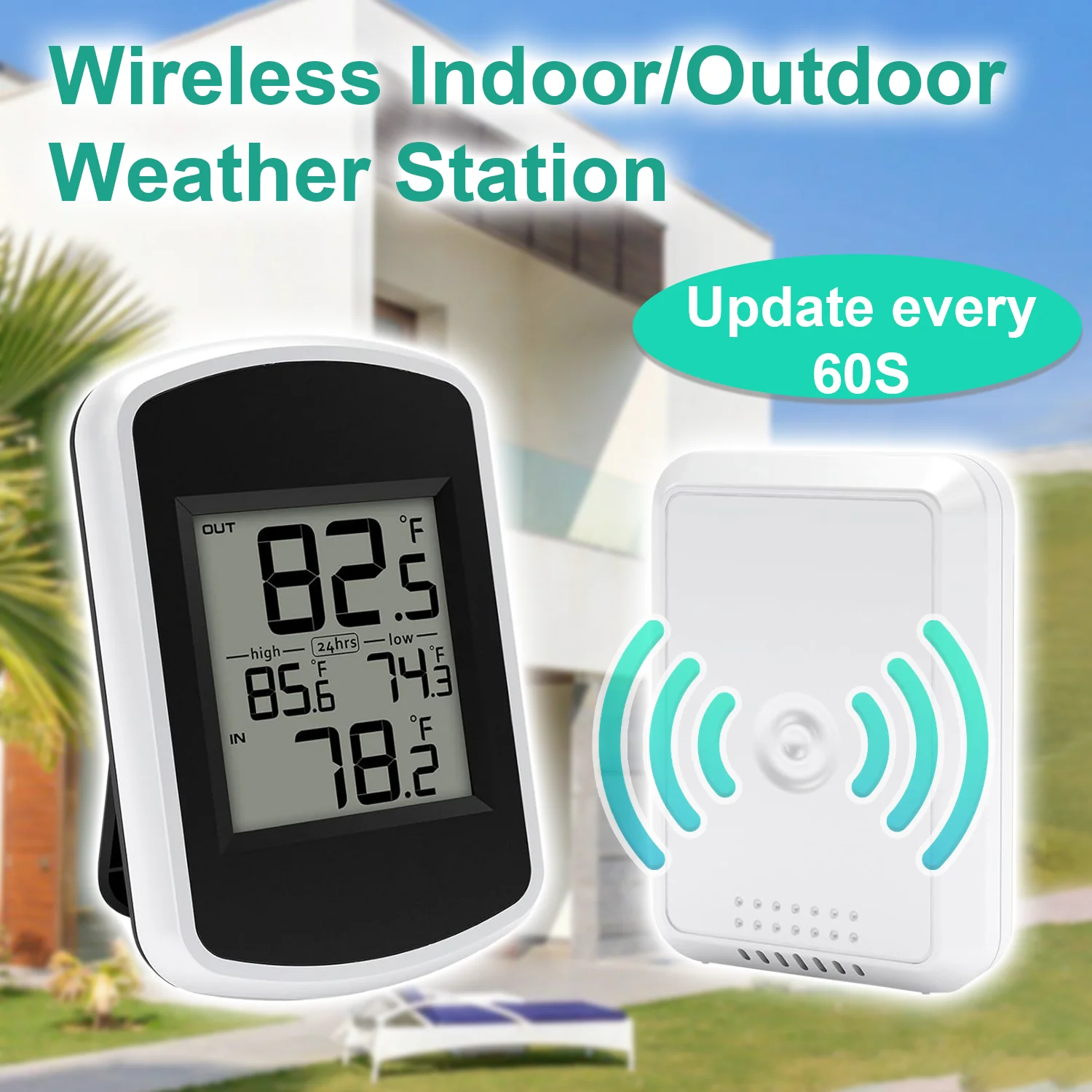 

Wireless Digital Thermometer In/Outdoor Weather Station Hygrometer -40~60℃ Wide Range Auto Update Wall Mount/Stand Temp Monitor