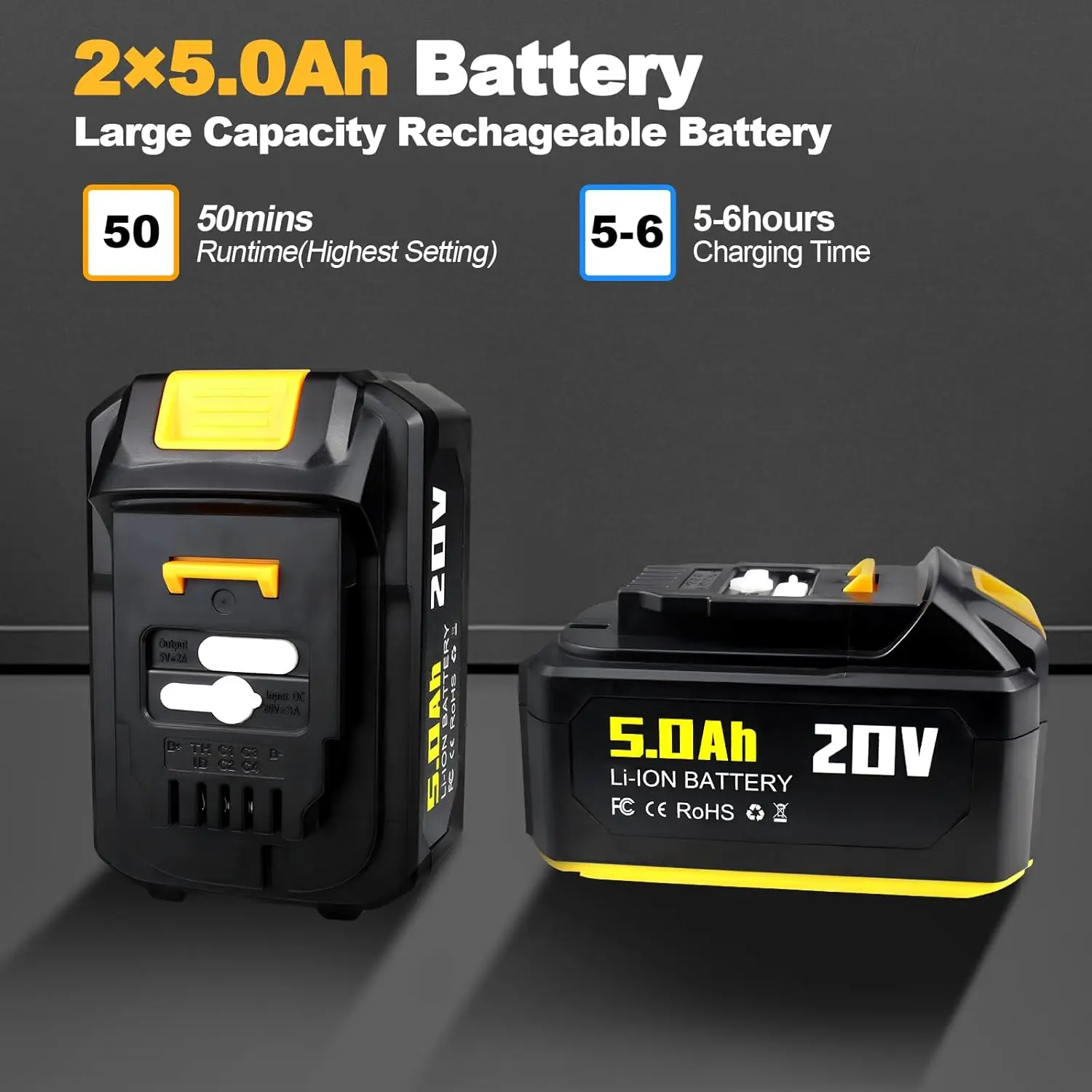 غسالة الضغط اللاسلكية 2000 رطل لكل بوصة مربعة، بطاريات 2 × 5.0 أمبير في الساعة، محرك بدون فرش، شاشة LCD تعمل باللمس، فوهة 6 في 1