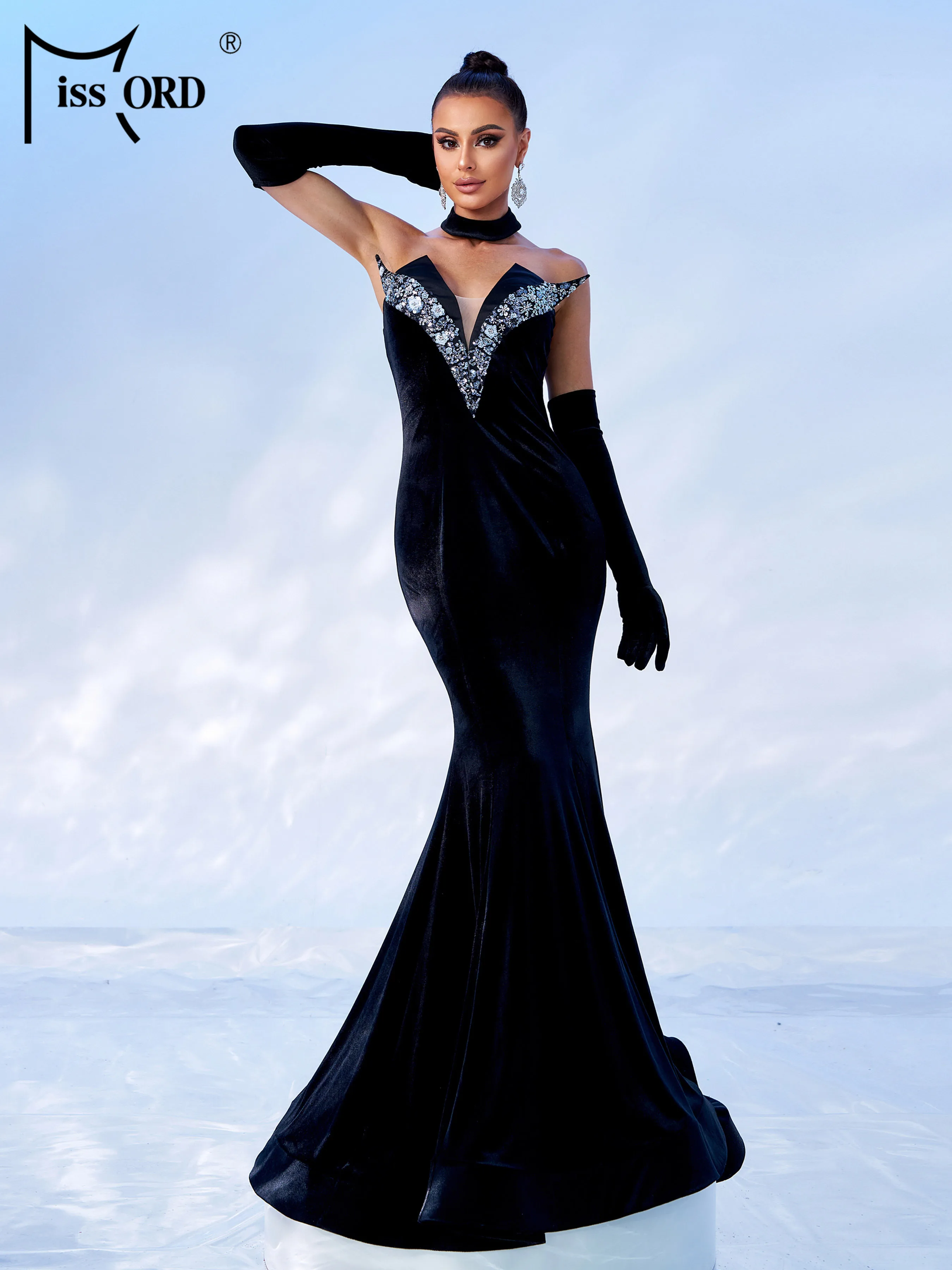 

Missord New 2025 Strapless Black Sexy Mermaid Evening Wedding Birthday Party Elegant Beautiful Women's High Quality Luxury Dress