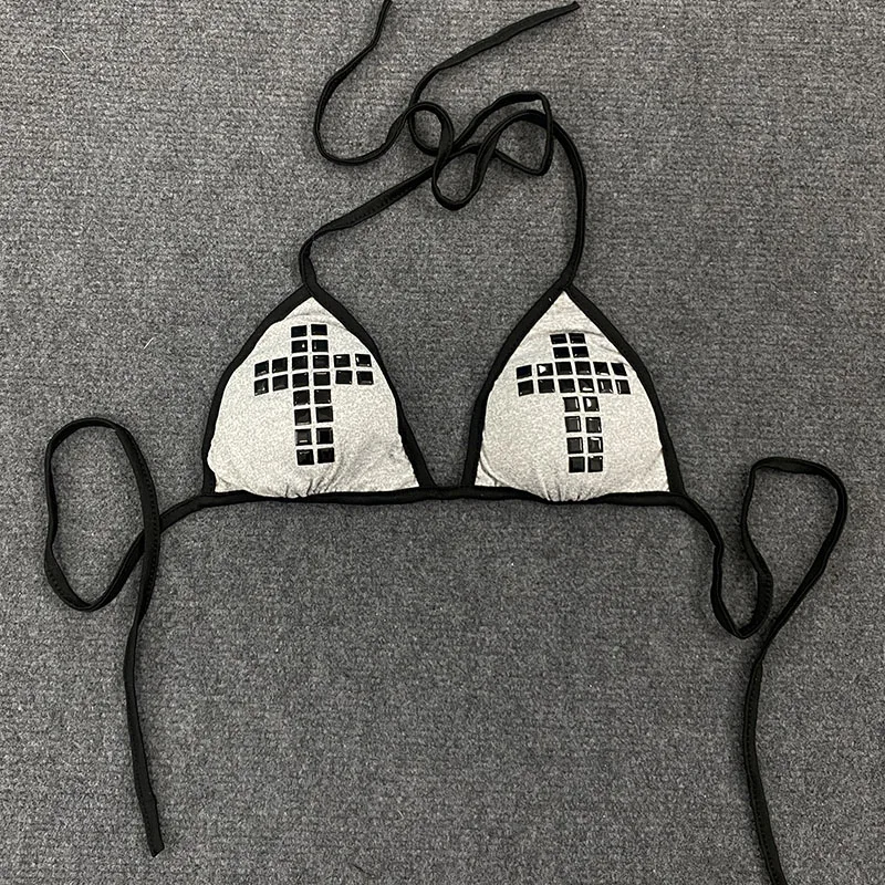 

Slim Fashion Backless Summer European American Design Sense Bikini 2025 Punk Harajuku Rhinestone Neck Beach Sexy Women Swimsuit