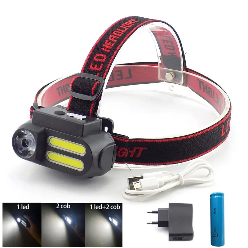 3 Led XPE COB USB Rechargeable Headlamp Torch Light for Fishing Camping