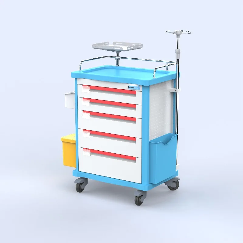 Hospital Multi-function ABS Medical Emergency Carts Nursing Trolley With Five Drawers  Crash Carts