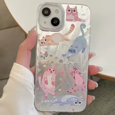 Cartoon Cat Phone Case For Samsung Galaxy S25 S24 Ultra S23 S21 FE S22 Plus A55 A15 A35 A54 A34 A05S A05 5G Silicone Hard Cover