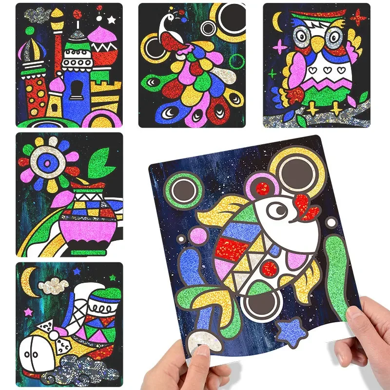 9Pcs-20Pcs Children Shining Magic Color Paper DIY Art Craft Toy Kids Creative Stickers Drawing Handmade Scratching Paper Toy