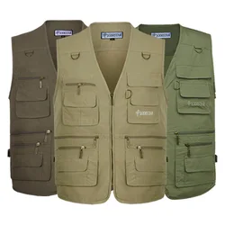 Fashion Men‘s Mesh Loose Fishing Vests Multi-Pockets Zipper Quick-Drying Casual Male Outdoor Jacket Sleeveless