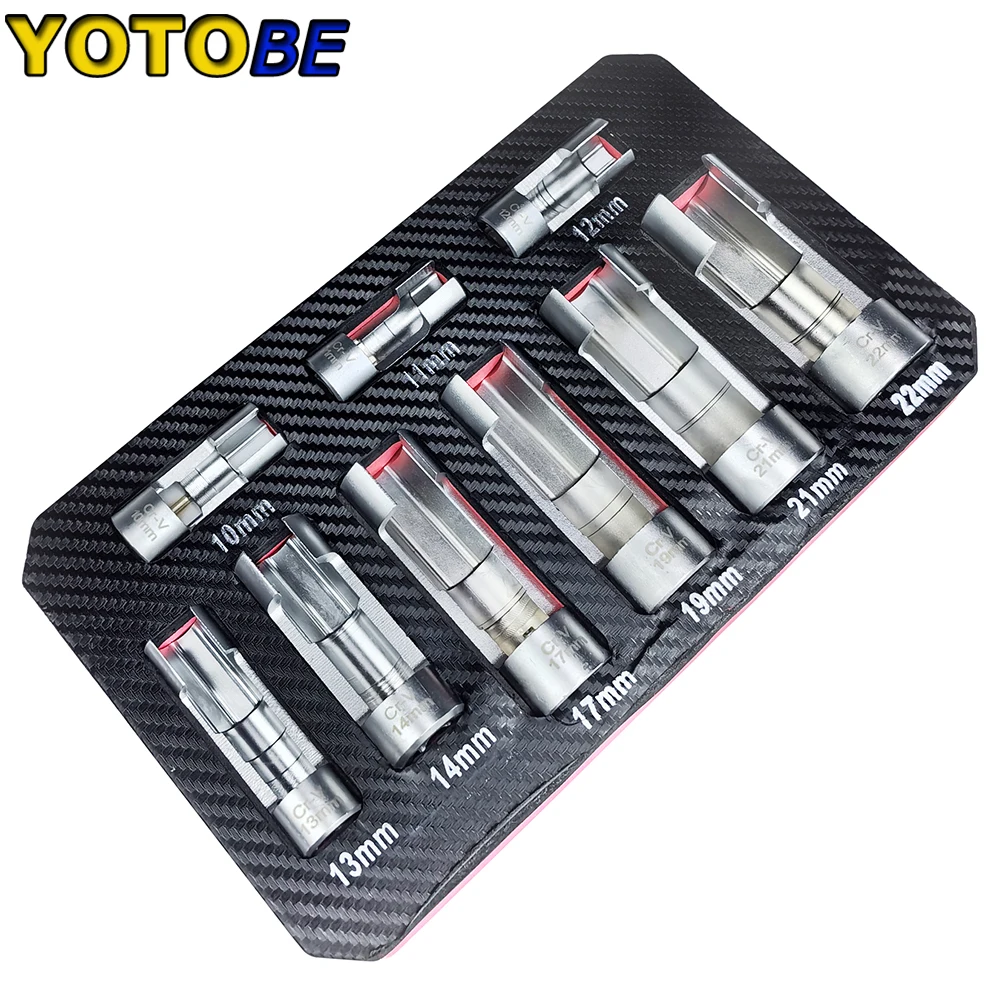 9pcs Fuel Line Socket Wrench 10-22mm 3/8 1/2 Opening Oil Pipe Disassembly Sleeve Connector Reoval Car Repairing Tool