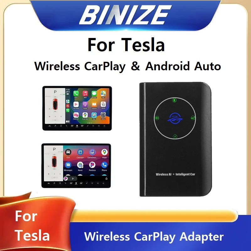 

Binize Wireless CarPlay Adapter For Tesla Model 3 Model Y Wireless Android Auto BT Wifi Connect Spotify Waze Plug ＆ Play