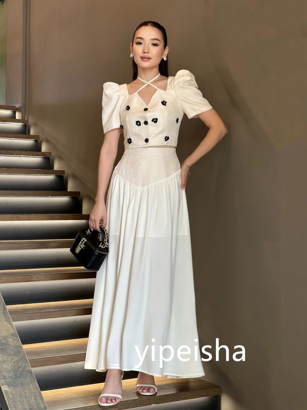 

Customized Modern Style Jersey Pleat A-line Halter Midi Dresses Prom Dresses Pastrol Unisex Chinese Style Formal Casual Simple R