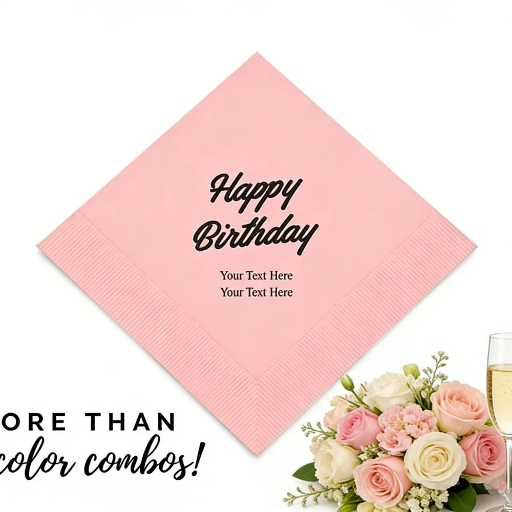 

50pcs Personalized Milestone Birthday Napkins, Custom Printed Happy Birthday Party Decor Paper Napkins