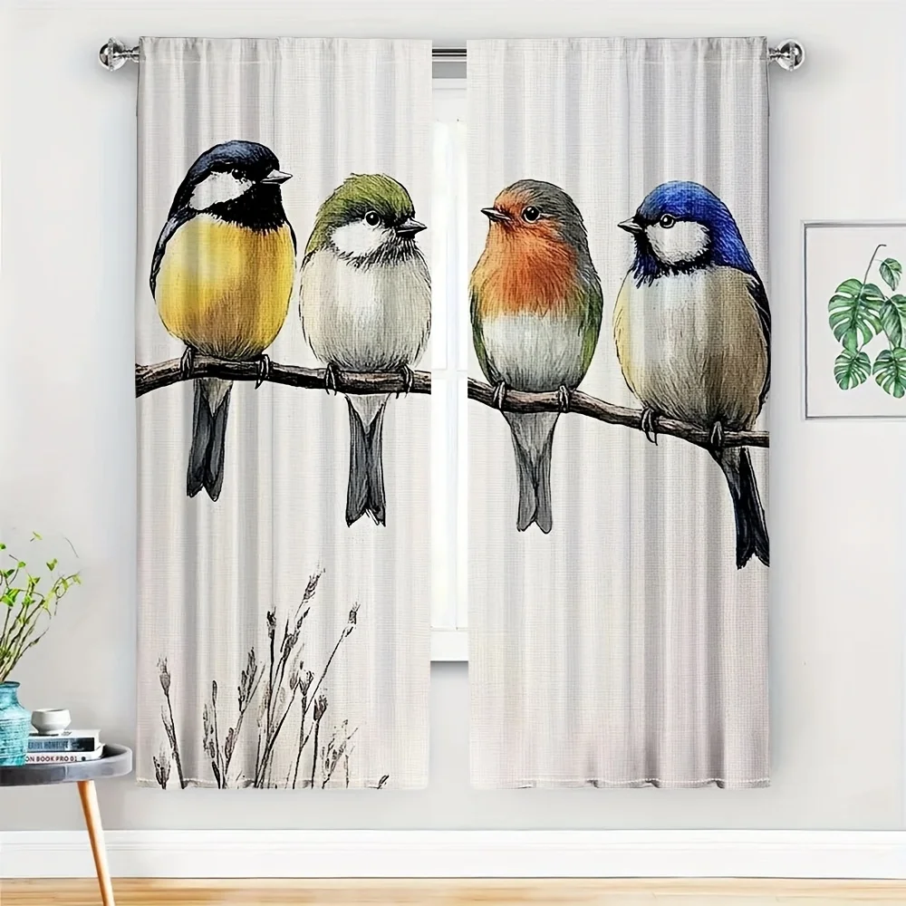 2PC Cute Bird Curtain Panel for Window Decor Nature Wildlife Cartoon Animal Curtain Divider Home Room Decoration Gift