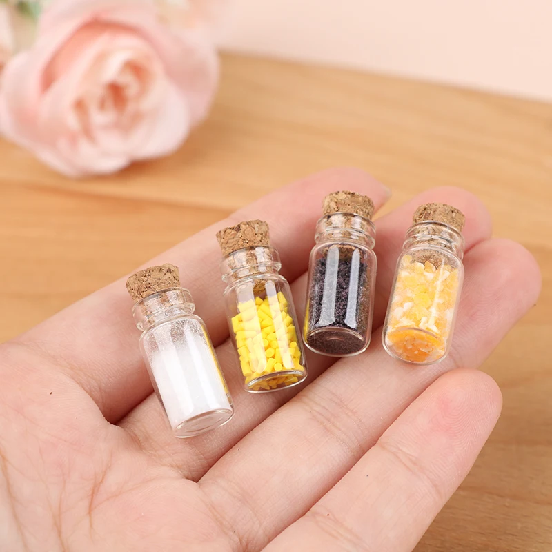 8Pcs/Set 1/12 Dollhouse Mini Glass Seasoning Bottle Simulation Kitchen Model Toy