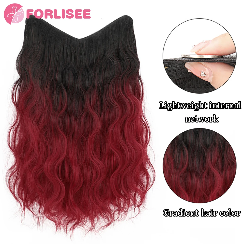 FORLISEE Synthetic Paris Painted Gradual Merry Red Women\'s Long Curly Hair Increase Volume Fluffy Water Wave Pattern Wig Pieces