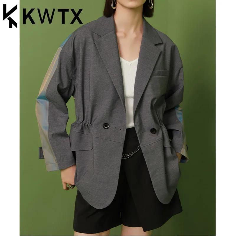 سترة نسائية كاجوال من KWTX مع خصر برباط وكتلة ألوان فلورية ملابس شارع كلاسيكية Y2K كبيرة الحجم لربيع وصيف 2025