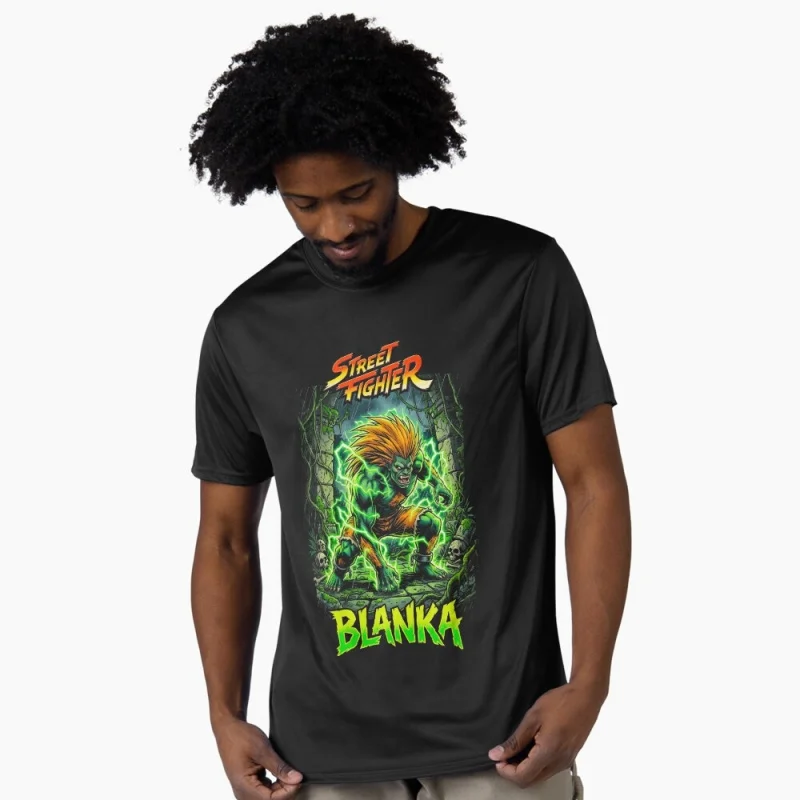 90s Blanka Street Fighter Retro Combat Gift t shirt Arcade game Graphic Tee 100% cotton printed Y2K Clothes Large size Tops