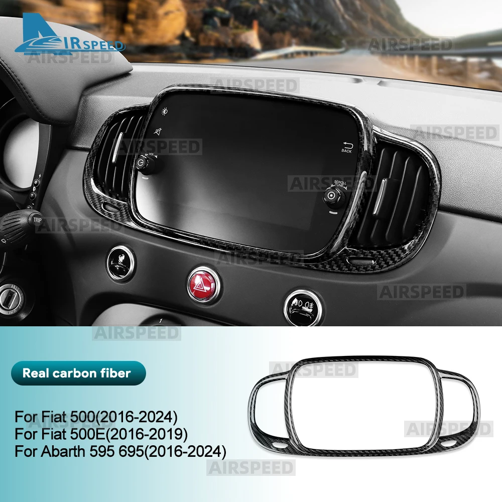 

Real Hard Dry Carbon Fiber Sticker For Abarth 595 695 Fiat 500 2016-2024 Fiat 500E 2016-2019 LHD RHD Car 7inch Navigation Frame