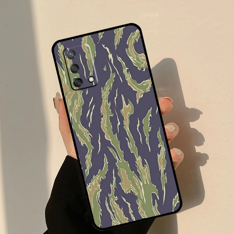 Humor Tiger Stripe Camo Army Camouflage Case For OPPO A5 A9 A31 A53 S A15 A16 A17 A52 A72 A54 A74 A94 A57 A77 A76 A96 A54S Cover