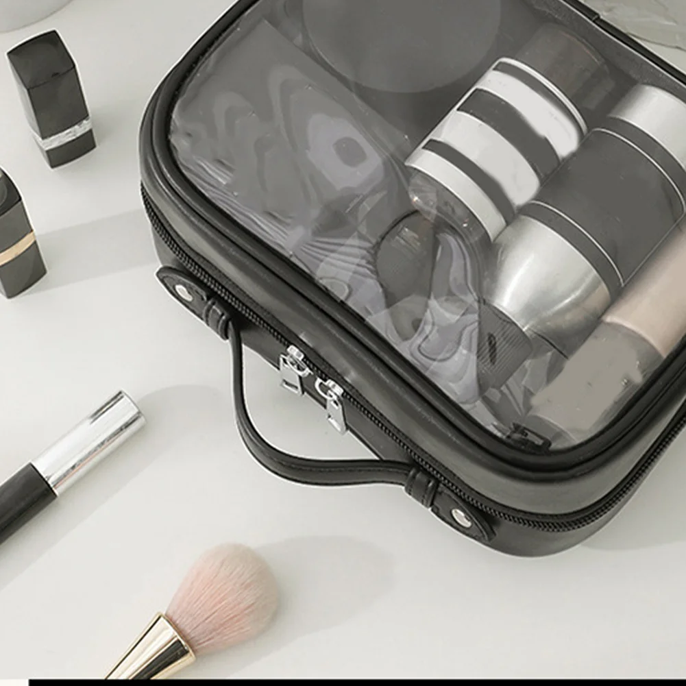 

Large Waterproof Makeup Bag With Handle - 2-Layer, Clear Travel Organizer For Lipsticks & Toiletries, Odorless Plastic