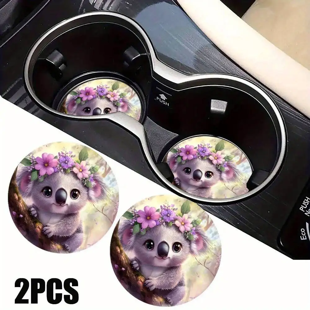 Floral Crown Koala EVA Car Coasters Set Of 2. Beautify Women Cars Also For Dining Tables Lovely Gifts For Loved Ones.