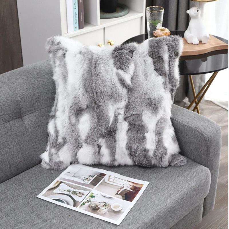 Soft and Warm Real Rabbit Fur Patchwork Pillow Case, Free Shipping, CX-D-17, Free Shipping