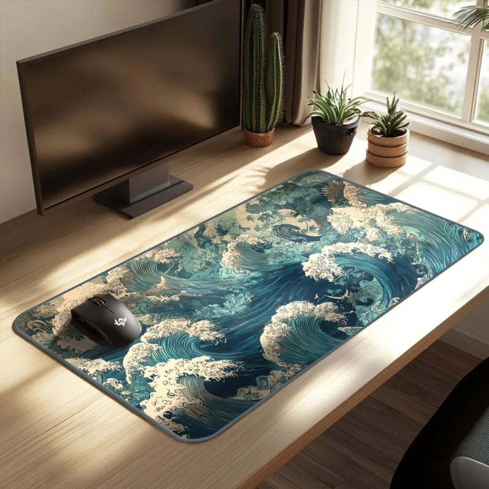 Tapis de bureau japonais Ukiyo-e, tapis de souris vintage d'art japonais, tapis de souris xxl, tapis de souris pour clavier mécanique, grand tapis de souris
