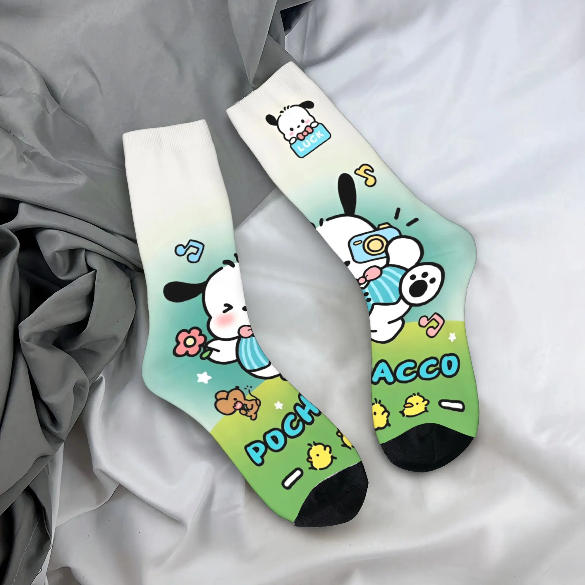 

Pochacco Cartoon Socks Design Stockings Non Skid Men Socks Soft Breathable Autumn Retro Running Socks