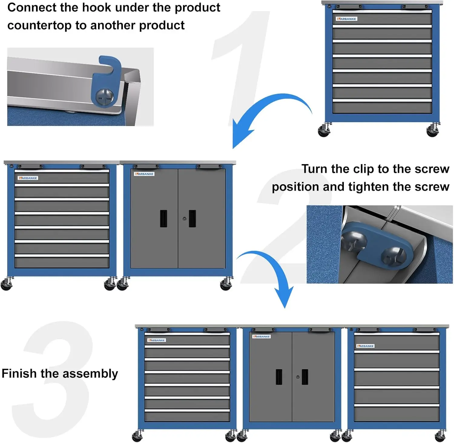 Armoire BLOTool: 5-MEL, 7-MEL& Double-Door Options, Interconnexions avec Structure, Grand coffre à outils roulants avec roues