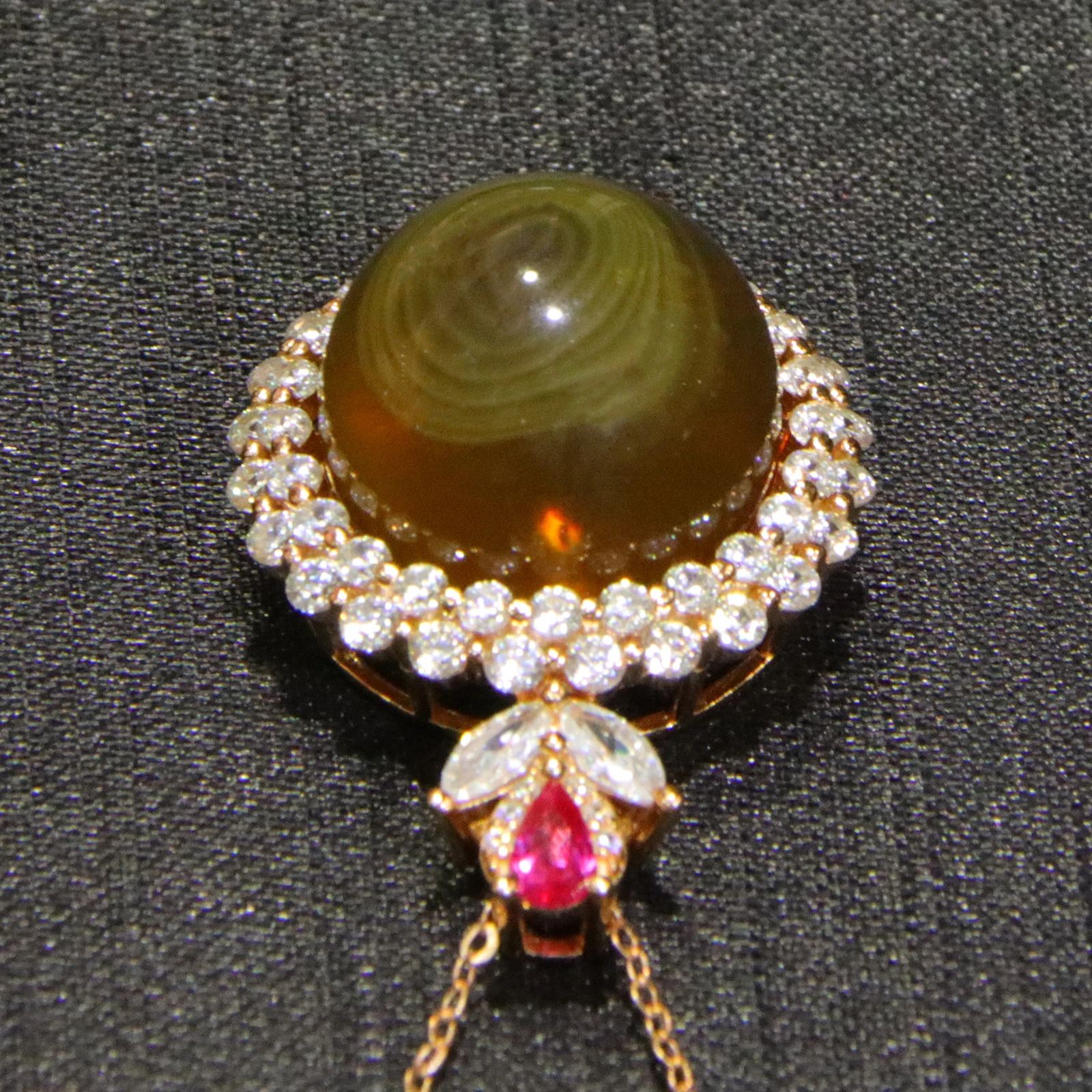 Natural Mexican Blue Amber Sterling Silver Pendant 16mm Round Bead Surrounded by Cubic Zirconia Necklace Jewelry Gift for Women