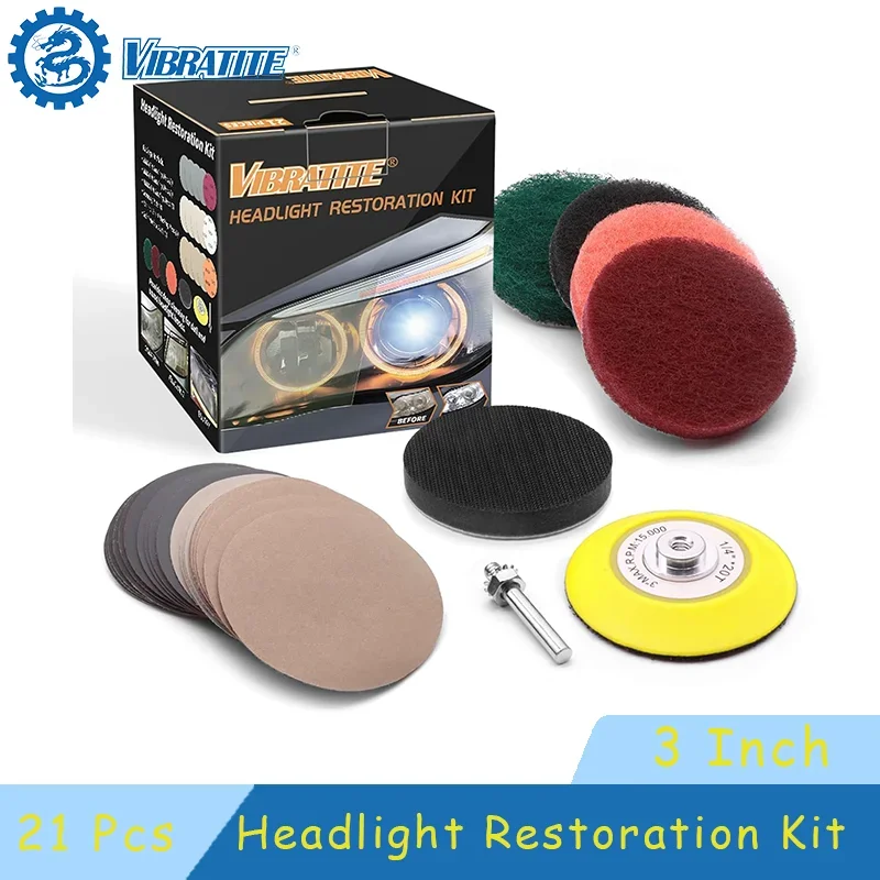 3 Inch Headlight Restoration Kit 21 Pcs Car Lights DIY Polishing kit with Sanding Backing Pad Polishing Pad for Cleaning Car