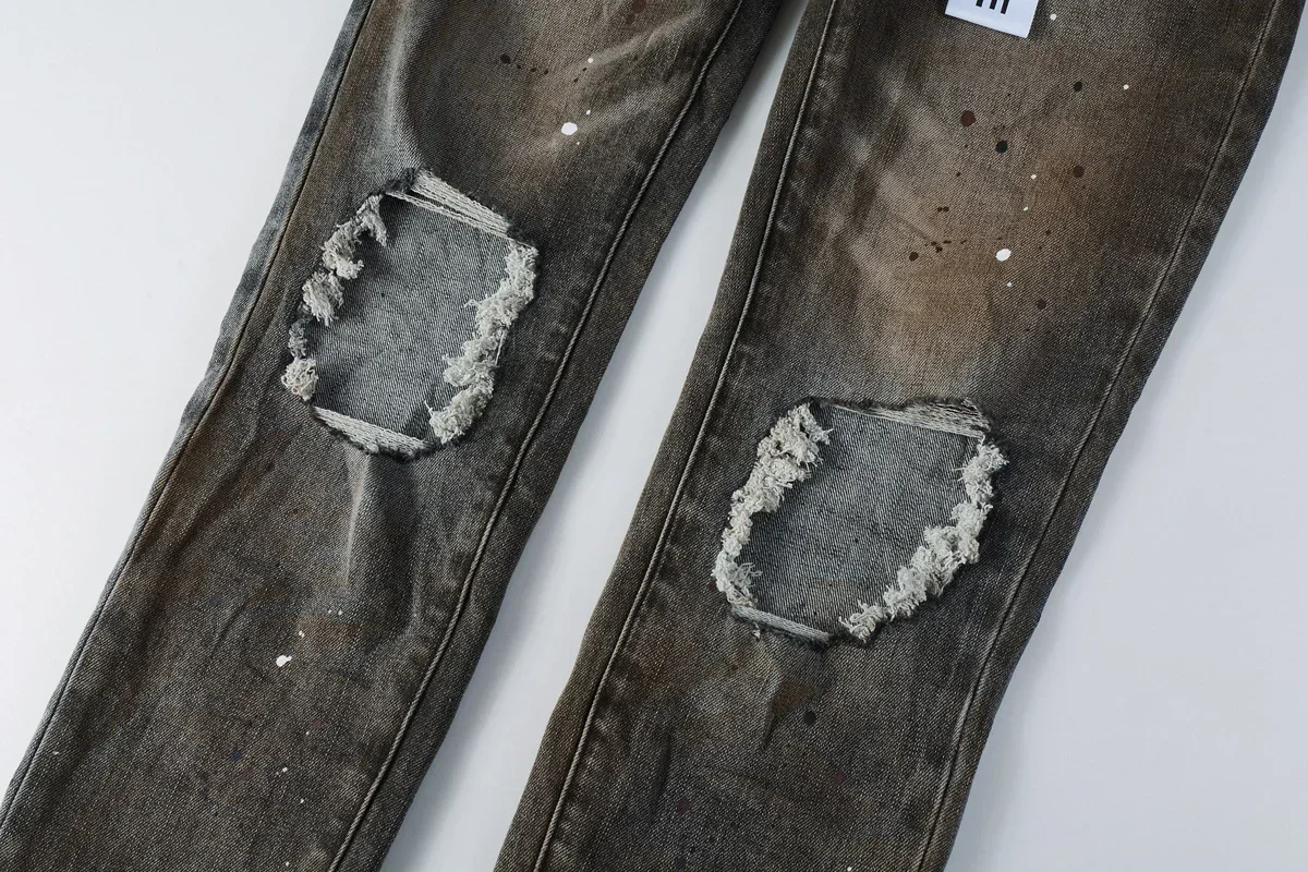 

2025 New American Jeans High Street Ripped Two-Color Wash Pants 9031