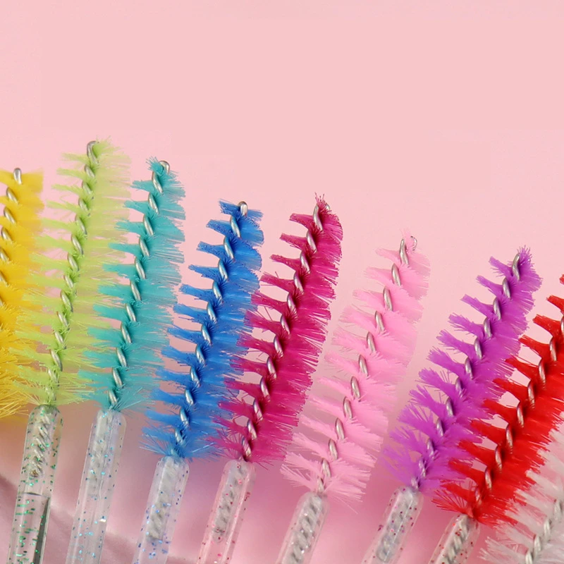 50pcs Crystal Rod Mascara Brush Solid Spiral Comb Can Be Bent Eyelash Comb