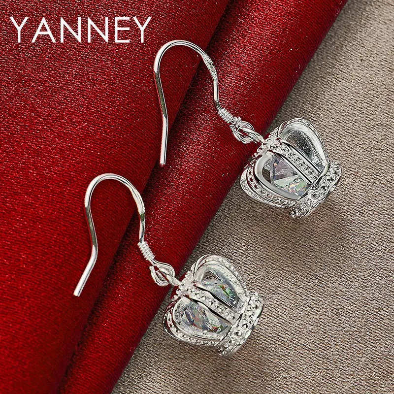 New 28MM 925 Sterling Silver Exquisite Crown Zircon Earrings For Women Fashion Wedding Temperament Jewelry Gifts Accessories