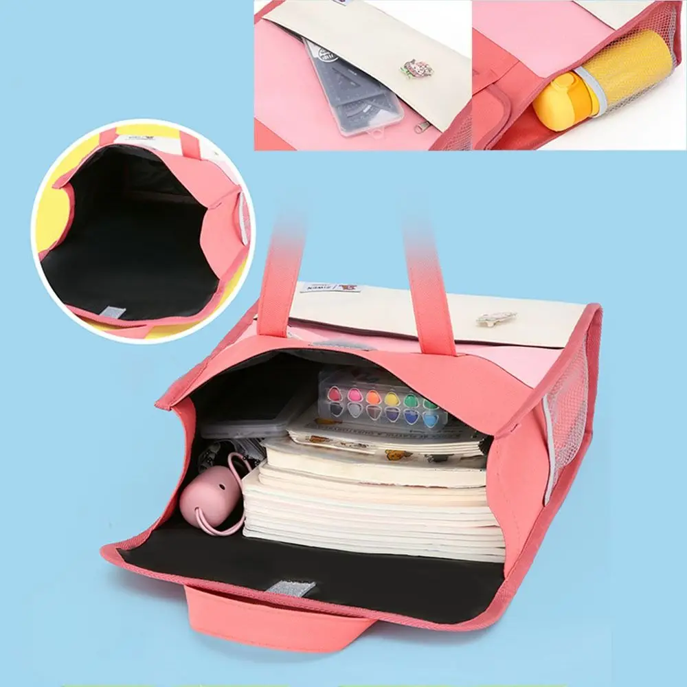 Sacos tutoriais de grande capacidade, à prova de sujeira, resistente ao desgaste, bolsa de papelaria de desenho animado, elegante com crachá kawaii