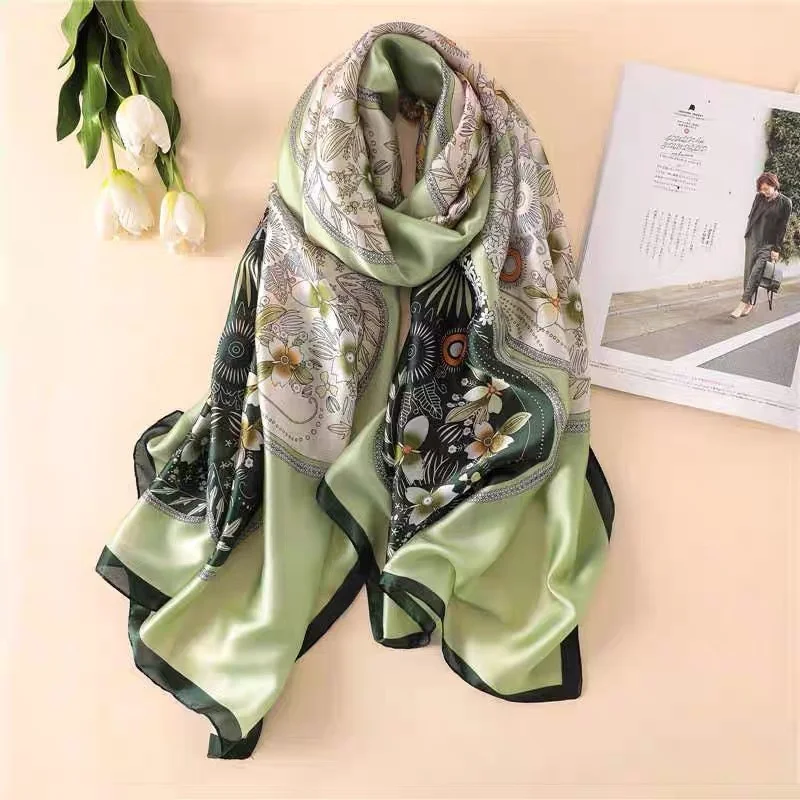 180*90cm Luxury Brand Women Summer Silk Scarves Shawl Lady Wrap Soft Female Europe Designer Beach Bandanna foulard muffler pareo