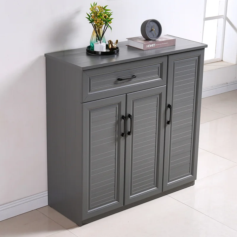 Gray all-aluminum alloy shoe cabinet door outdoor waterproof multi-functional simple light luxury storage cabinet balcony storag image 2