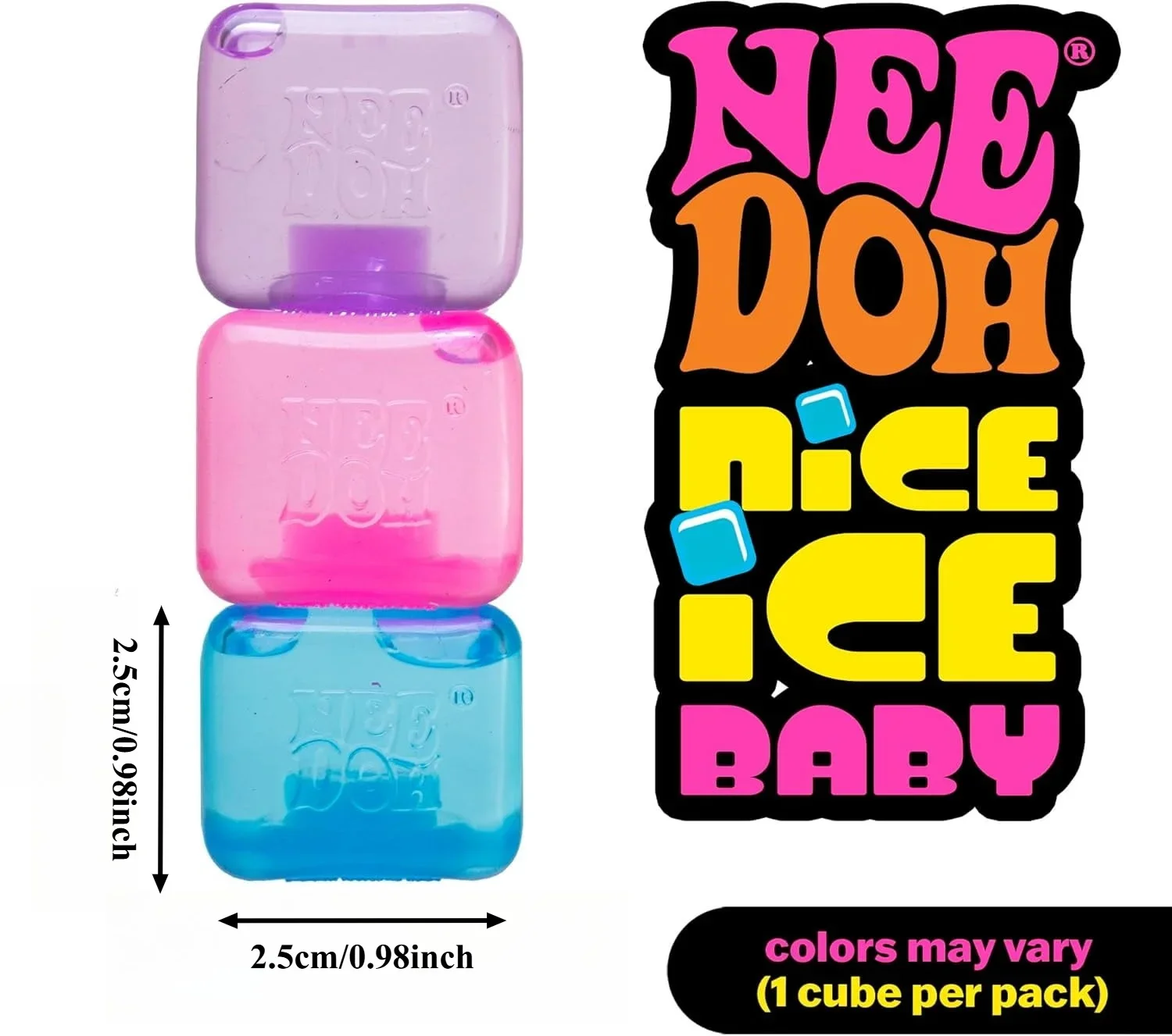 NeeDoh@ 2.5 CM/1 IN. Nice Ice Sensory Squeeze Single Mini Nice Cube in Assorted Colors Anti-Stress Pressure Relief For Adults