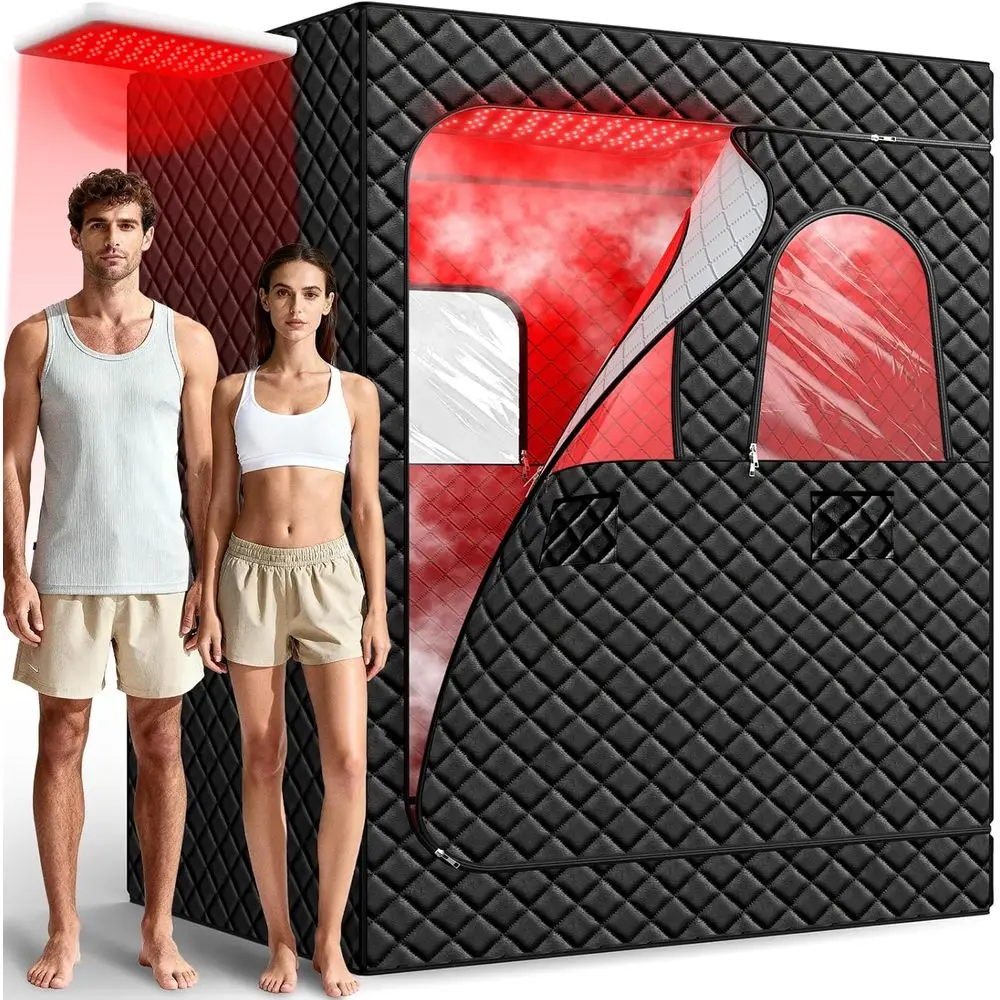 

Infrared Sauna Box for Home, Portable Steam Sauna with 660nm Red Light Therapy Lamp, 5-Layer Waterproof, 2 Steamers, 2 Folding C